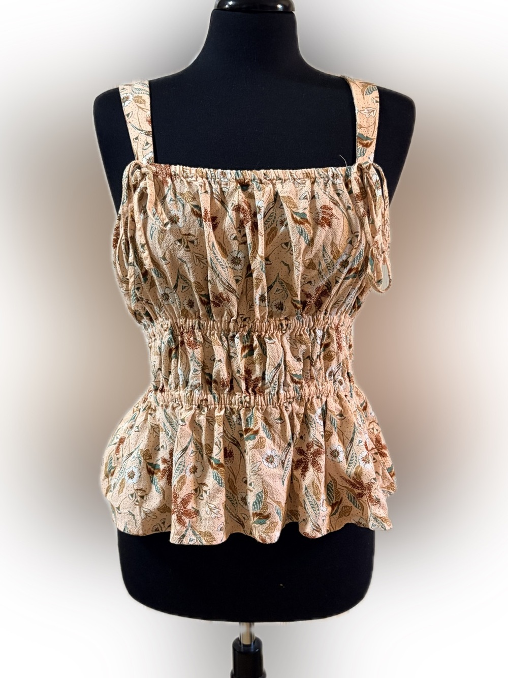 Floral Peplum Boho Tank Top Sz Large 100% cotton